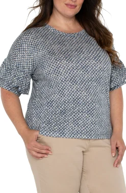 Liverpool Los Angeles Tops-1/2 SLEEVE DROP SHOULDER WITH RUFFLE Navytextureddots