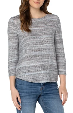 Liverpool Los Angeles Tees-3/4 SLEEVE KNIT TOP Slatebluespacedye