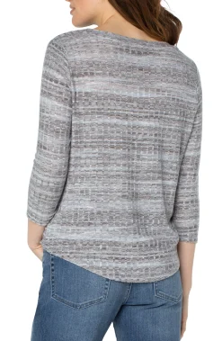 Liverpool Los Angeles Tees-3/4 SLEEVE KNIT TOP Slatebluespacedye