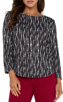 Liverpool Los Angeles Tees-3/4 SLEEVE KNIT TOP Blackwhitedotstripe
