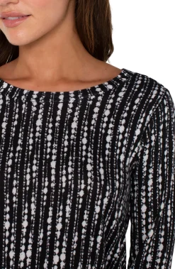 Liverpool Los Angeles Tees-3/4 SLEEVE KNIT TOP Blackwhitedotstripe