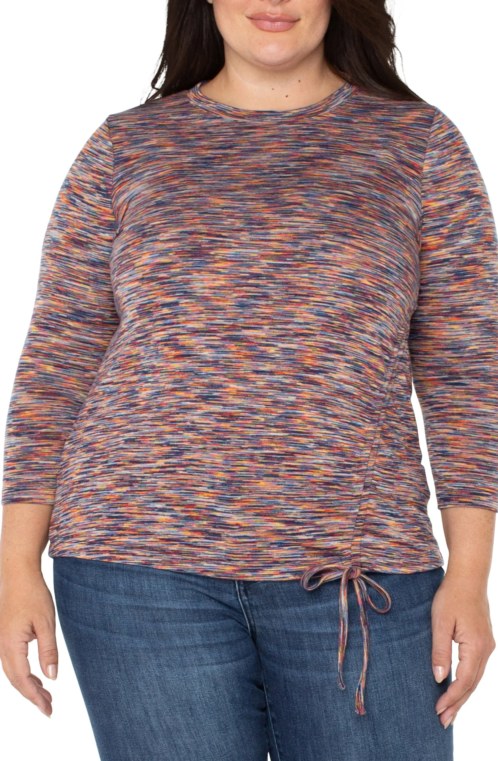 Liverpool Los Angeles Tops-3/4 SLEEVE KNIT TOP WITH ASYMMETRIC TIE DETAIL Carnelianmulti