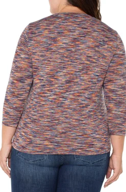 Liverpool Los Angeles Tops-3/4 SLEEVE KNIT TOP WITH ASYMMETRIC TIE DETAIL Carnelianmulti
