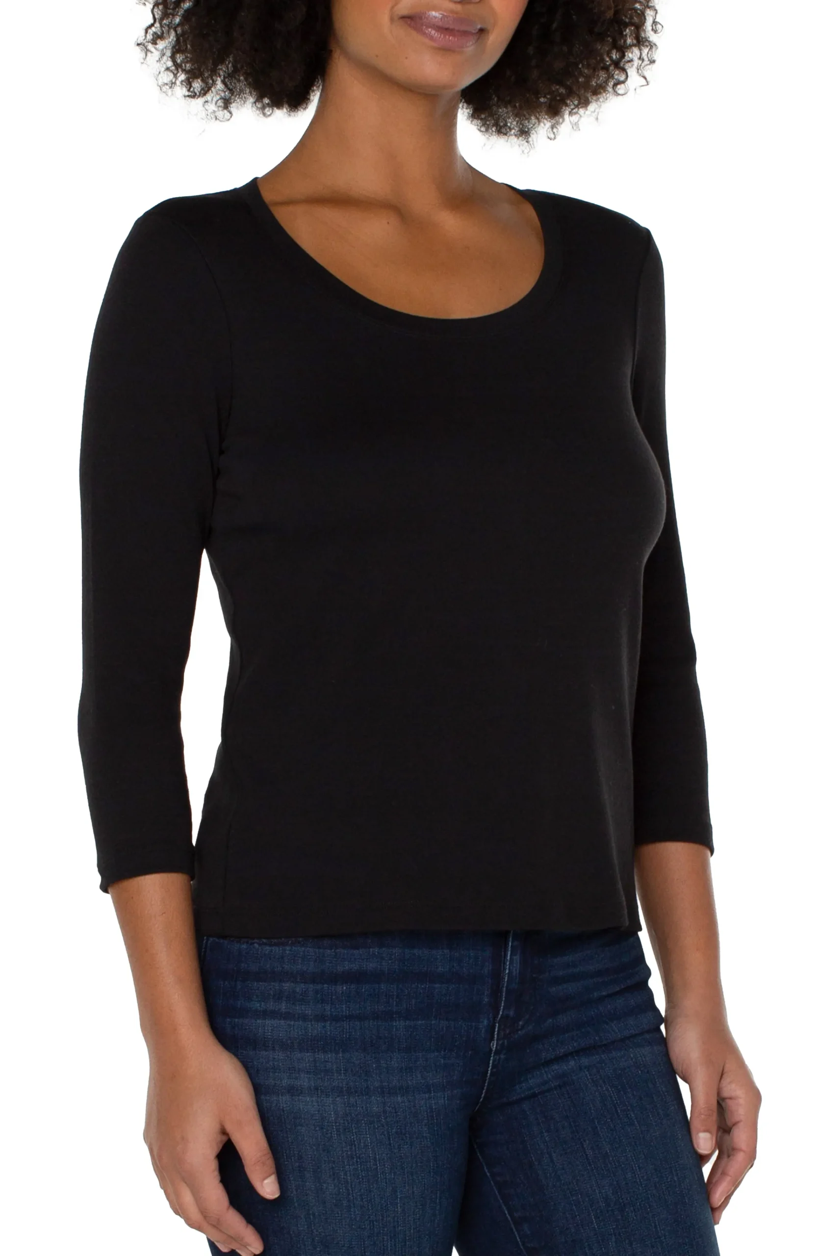 Liverpool Los Angeles Tees-3/4 SLEEVE SCOOP NECK KNIT TEE Black