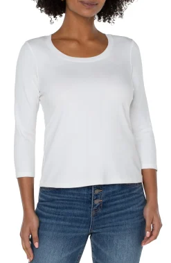 Liverpool Los Angeles Tees-3/4 SLEEVE SCOOP NECK KNIT TEE White