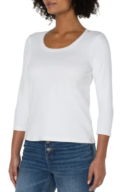 Liverpool Los Angeles Tees-3/4 SLEEVE SCOOP NECK KNIT TEE White