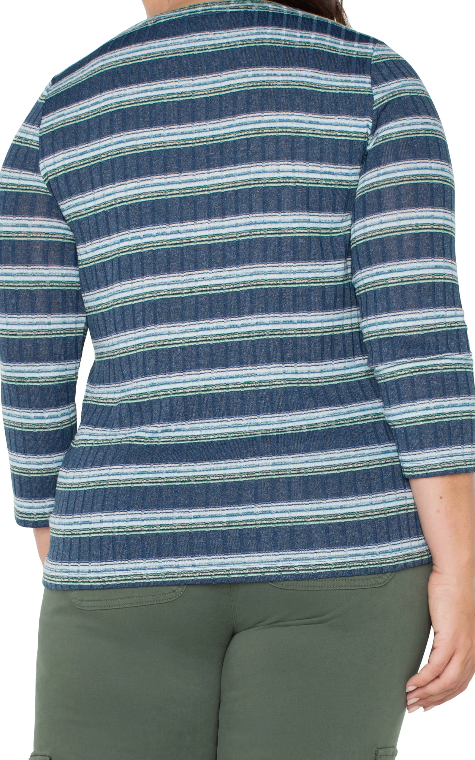 Liverpool Los Angeles Tops-3/4 SLEEVE SCOOP NECK KNIT TOP Bluetealmultistripe