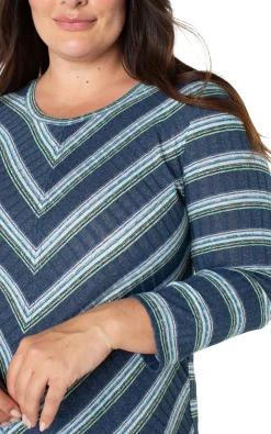 Liverpool Los Angeles Tops-3/4 SLEEVE SCOOP NECK KNIT TOP Bluetealmultistripe