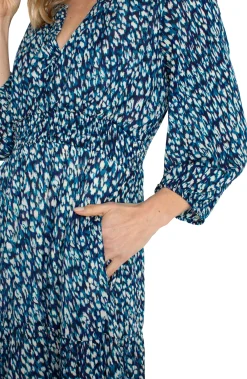 Liverpool Los Angeles Dresses-3/4 SLEEVE TIERED MAXI DRESS Bluetopazanimal