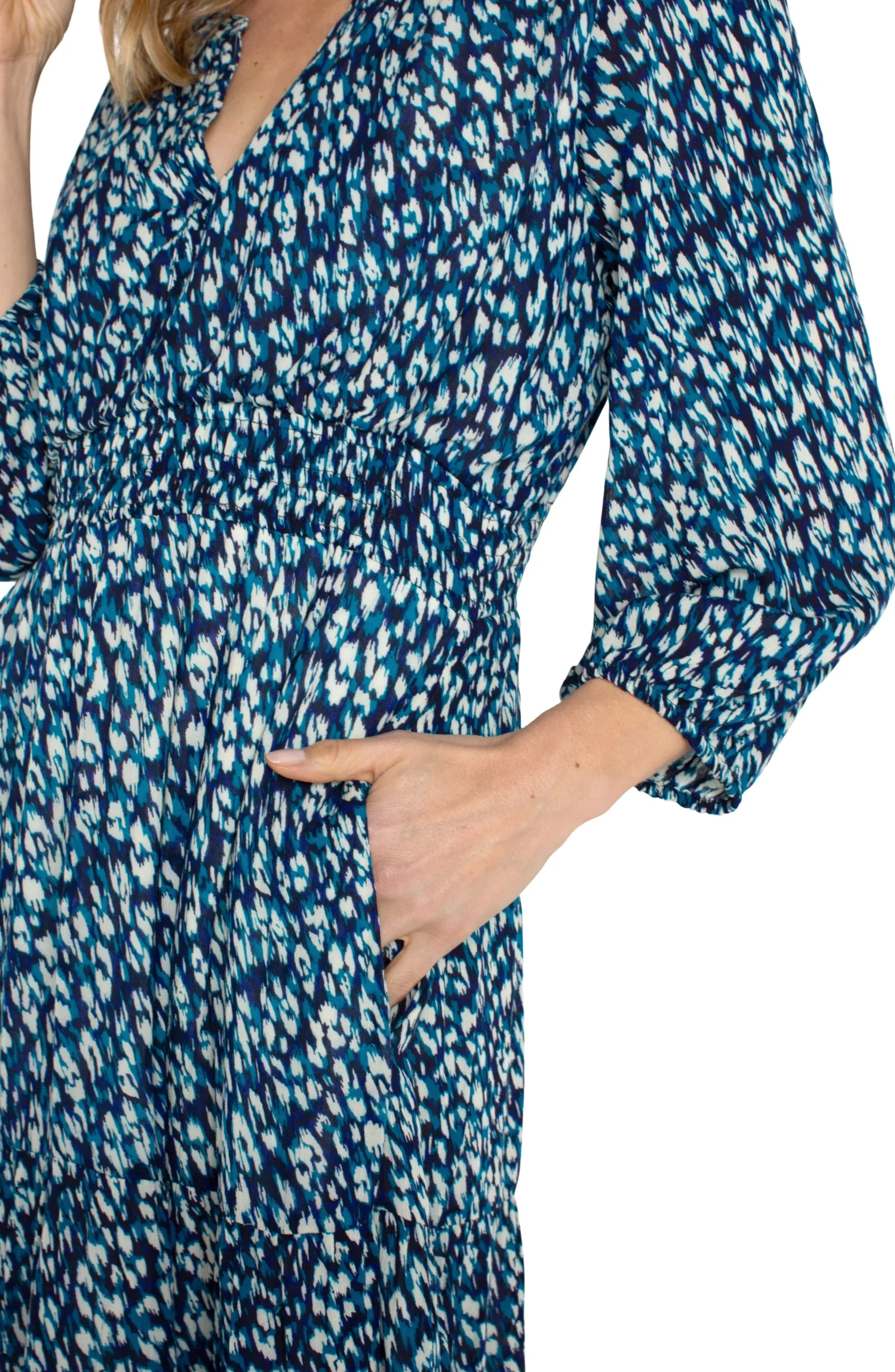 Liverpool Los Angeles Dresses-3/4 SLEEVE TIERED MAXI DRESS Bluetopazanimal