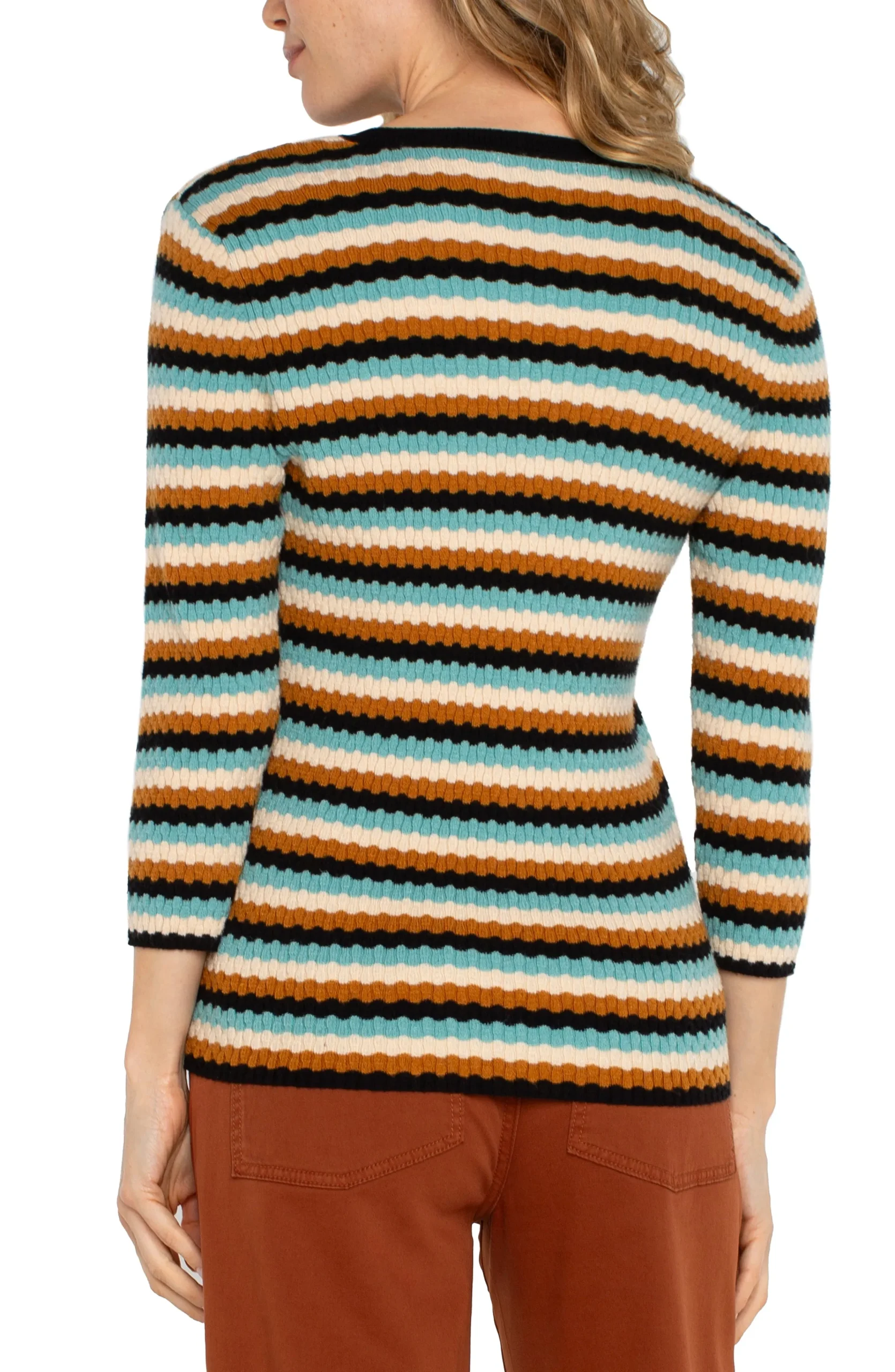 Liverpool Los Angeles Sweaters-3/4 SLEEVE V-NECK SWEATER Oceanmultistripe
