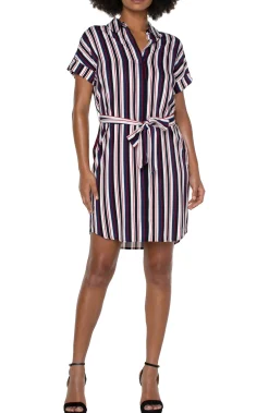 Liverpool Los Angeles Dresses-BELTED SHIRT DRESS Navylollipopredboldstripe