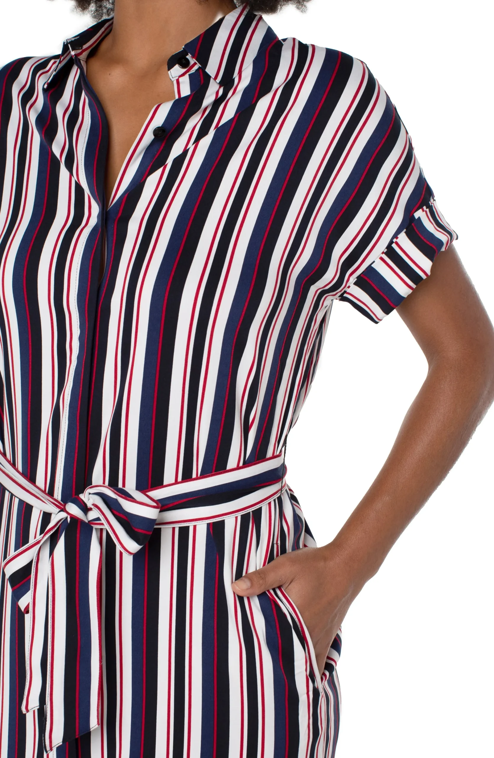 Liverpool Los Angeles Dresses-BELTED SHIRT DRESS Navylollipopredboldstripe