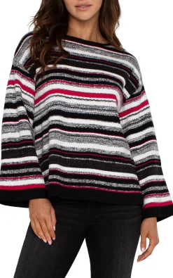 Liverpool Los Angeles Sweaters-BOAT NECK STRIPED SWEATER Blackstriperubymulti
