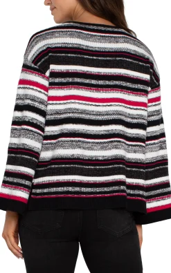 Liverpool Los Angeles Sweaters-BOAT NECK STRIPED SWEATER Blackstriperubymulti