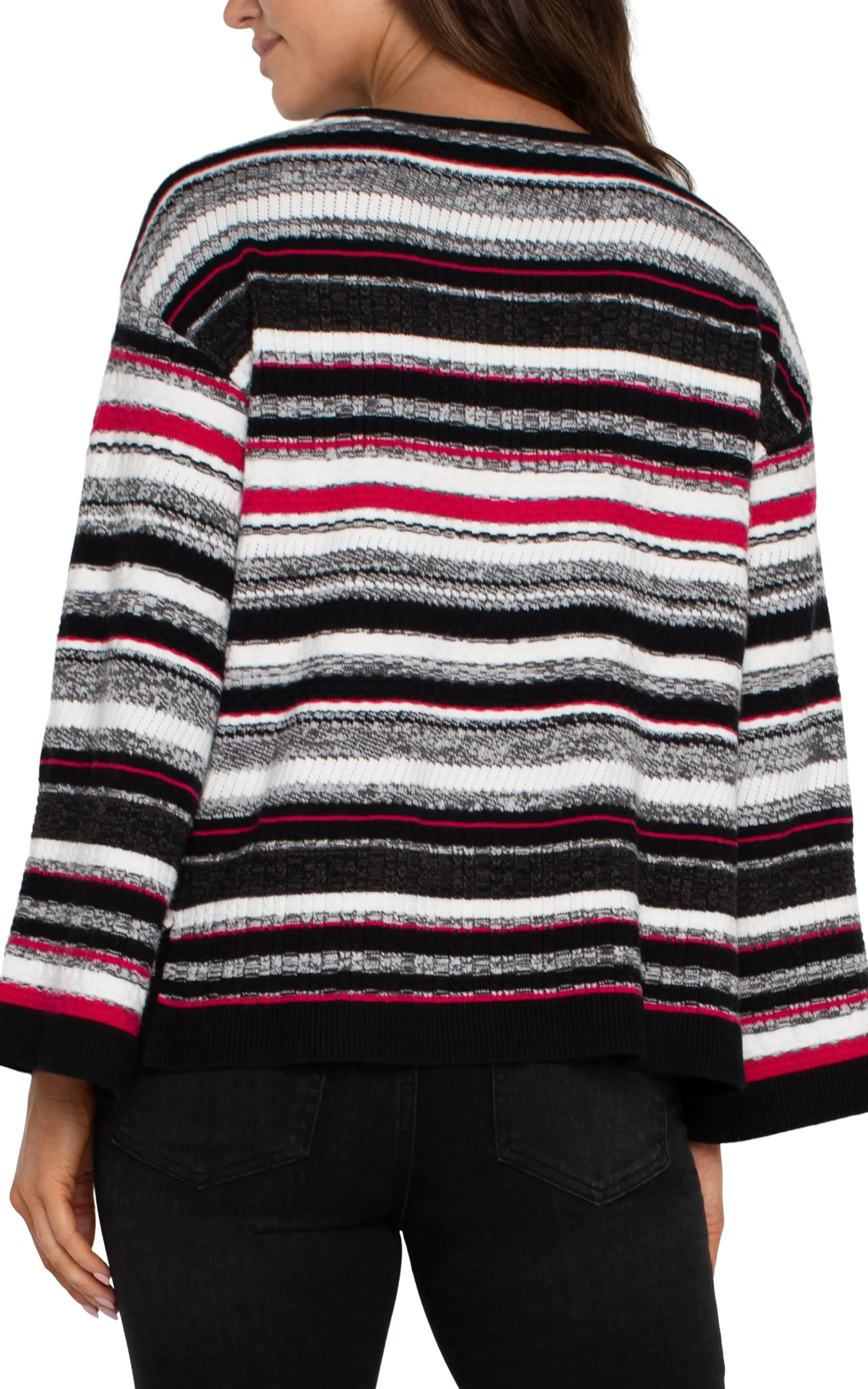Liverpool Los Angeles Sweaters-BOAT NECK STRIPED SWEATER Blackstriperubymulti