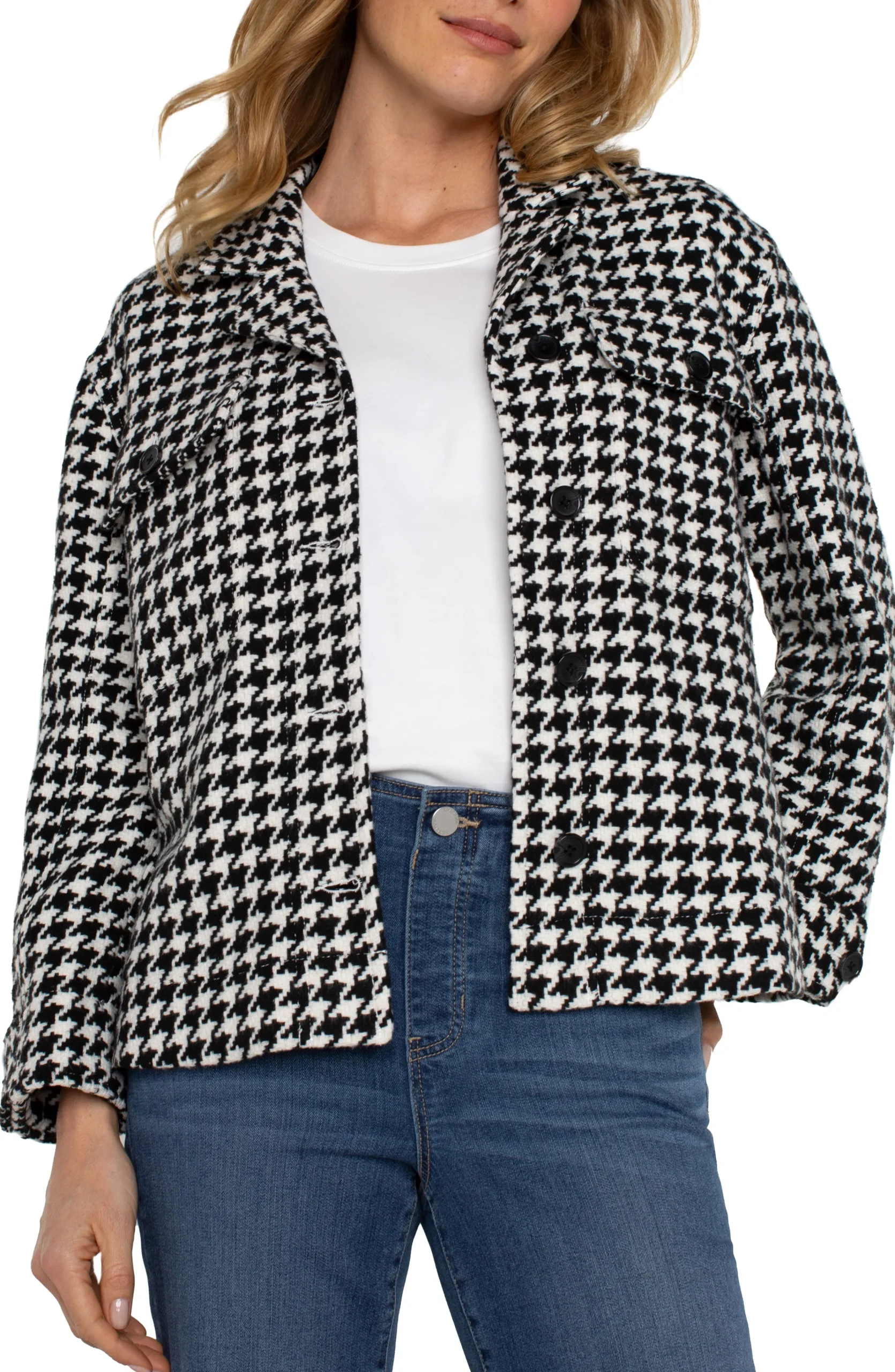 Liverpool Los Angeles Jackets-BOXY SHACKET Blackwhitehoundstooth