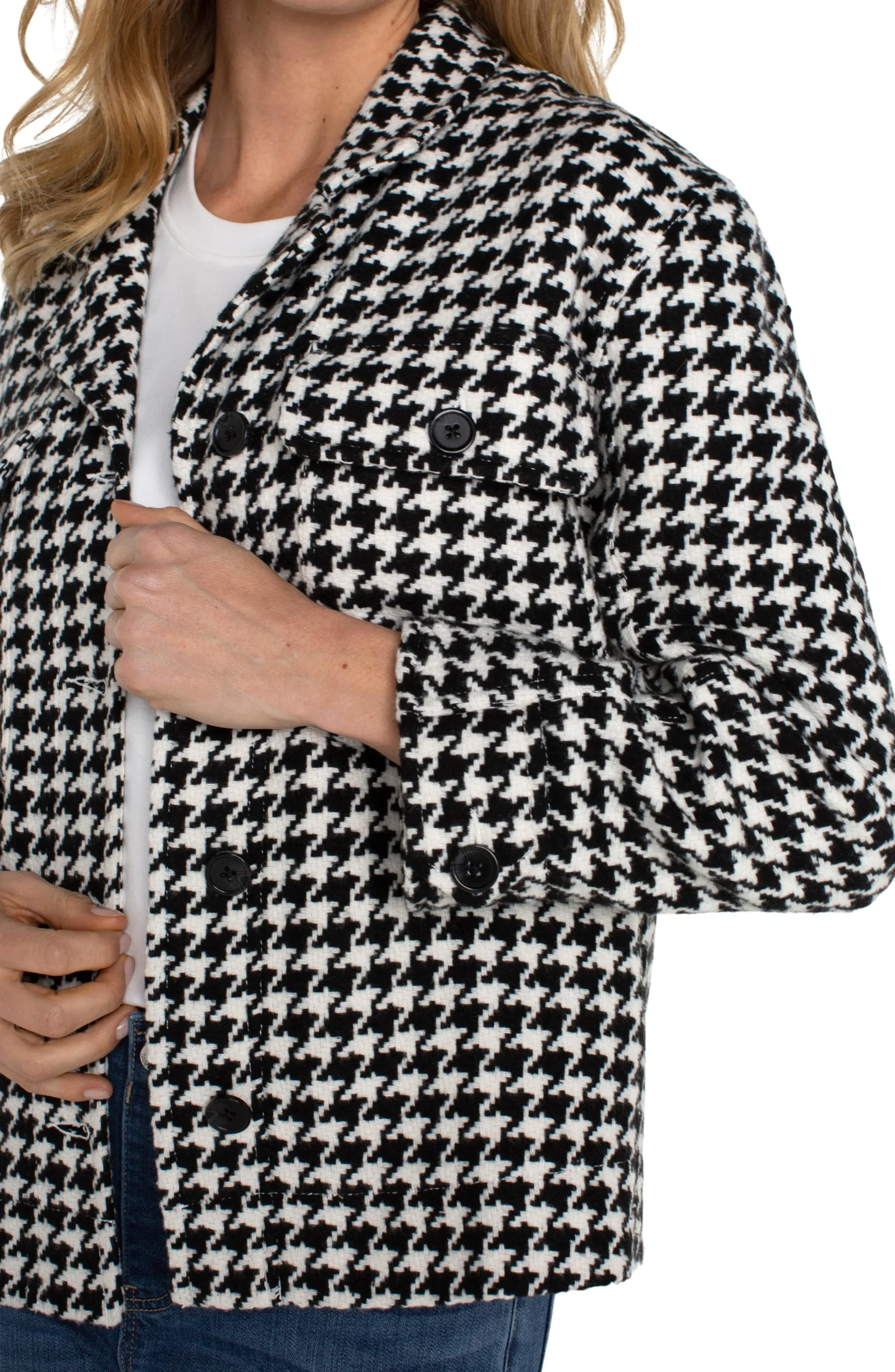 Liverpool Los Angeles Jackets-BOXY SHACKET Blackwhitehoundstooth