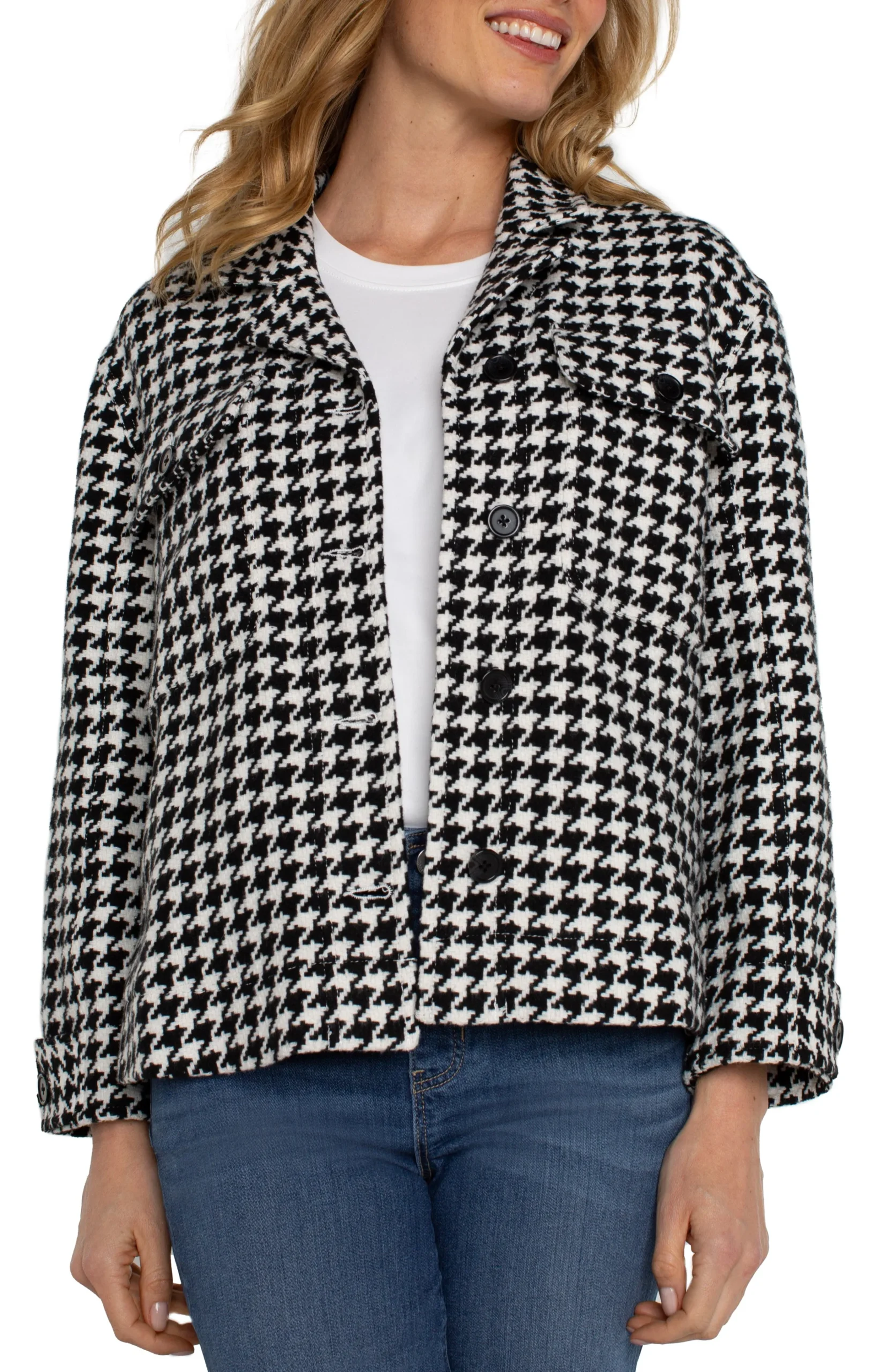 Liverpool Los Angeles Jackets-BOXY SHACKET Blackwhitehoundstooth
