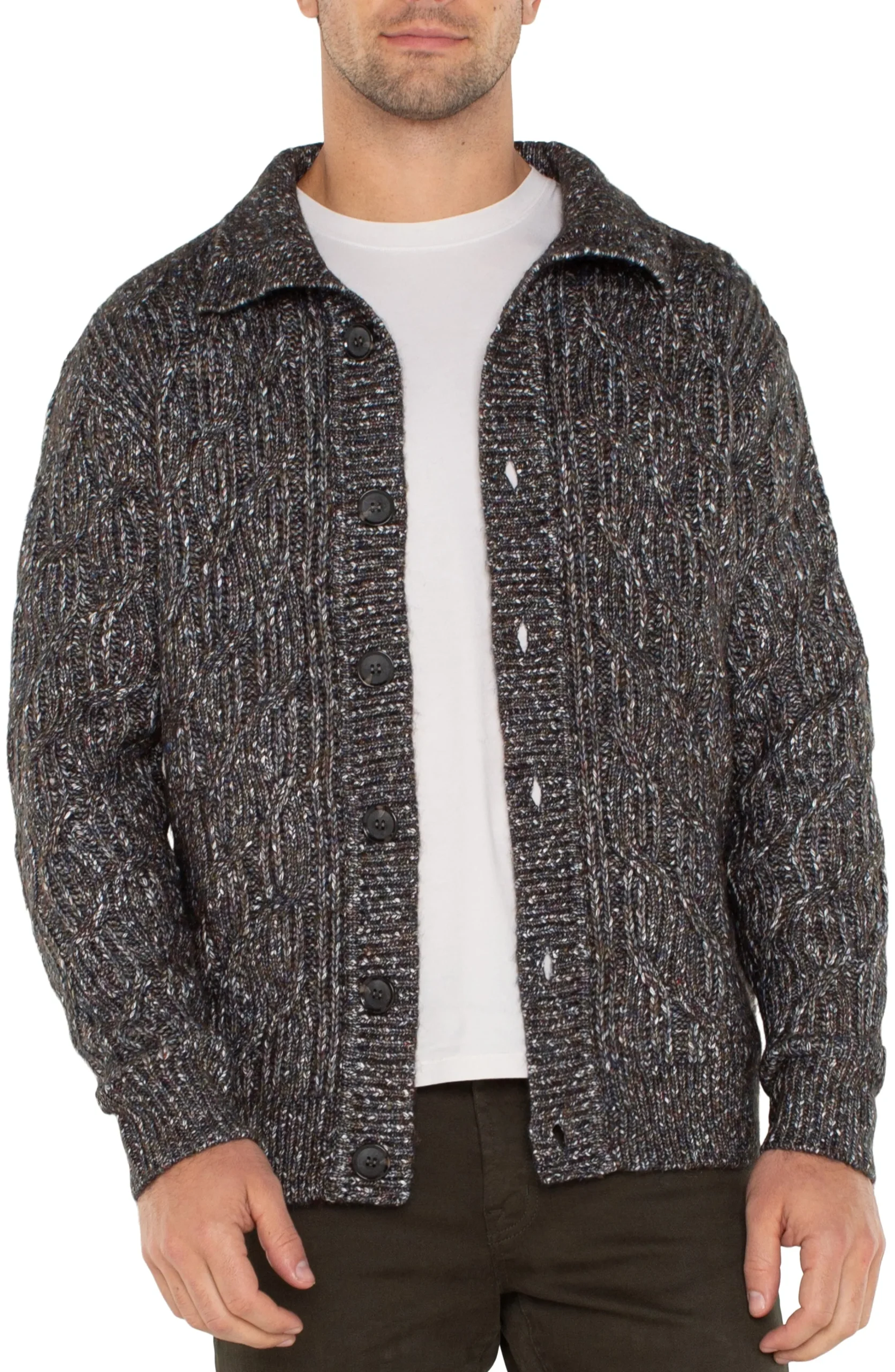 Liverpool Los Angeles Sweaters-BUTTON CARDIGAN SWEATER Olivemulti