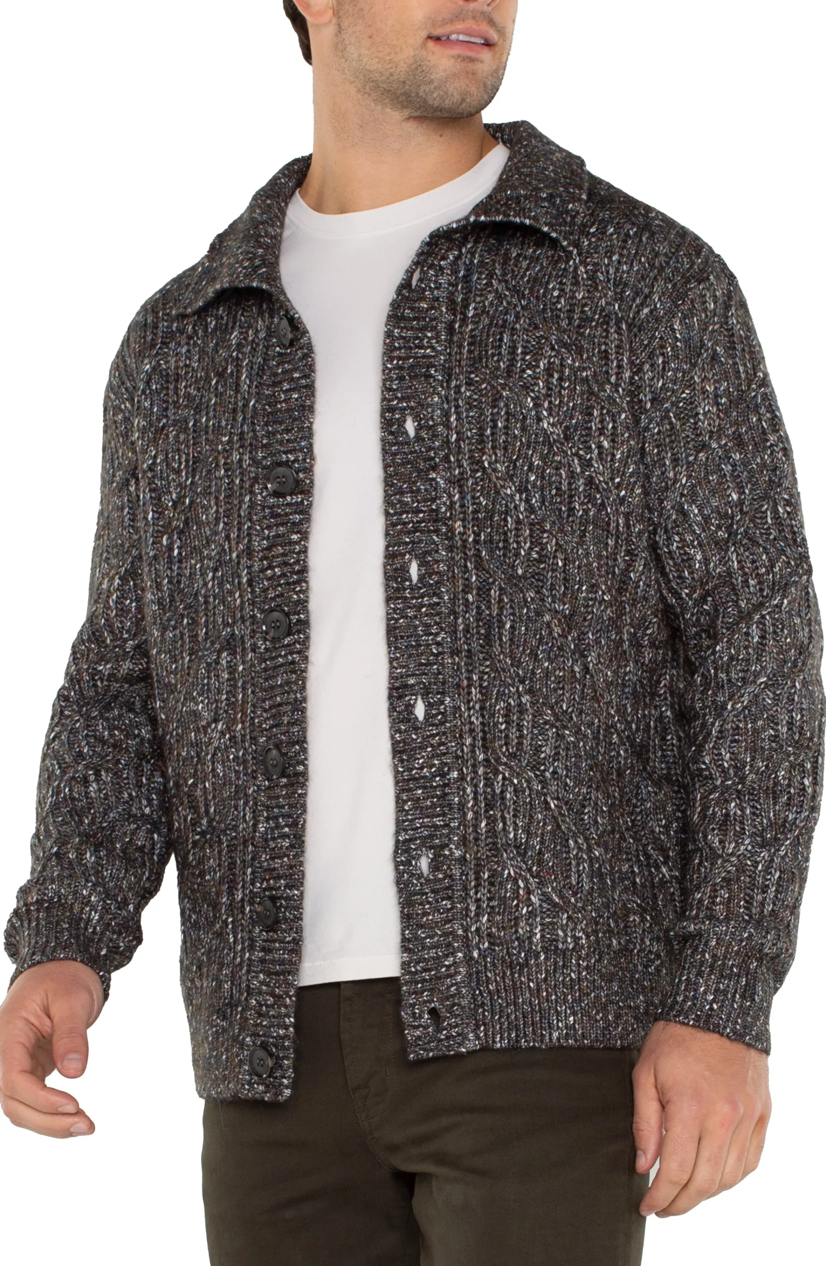 Liverpool Los Angeles Sweaters-BUTTON CARDIGAN SWEATER Olivemulti