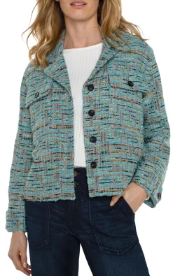 Liverpool Los Angeles Jackets-BUTTON FRONT BOXY SHACKET Oceanboucle