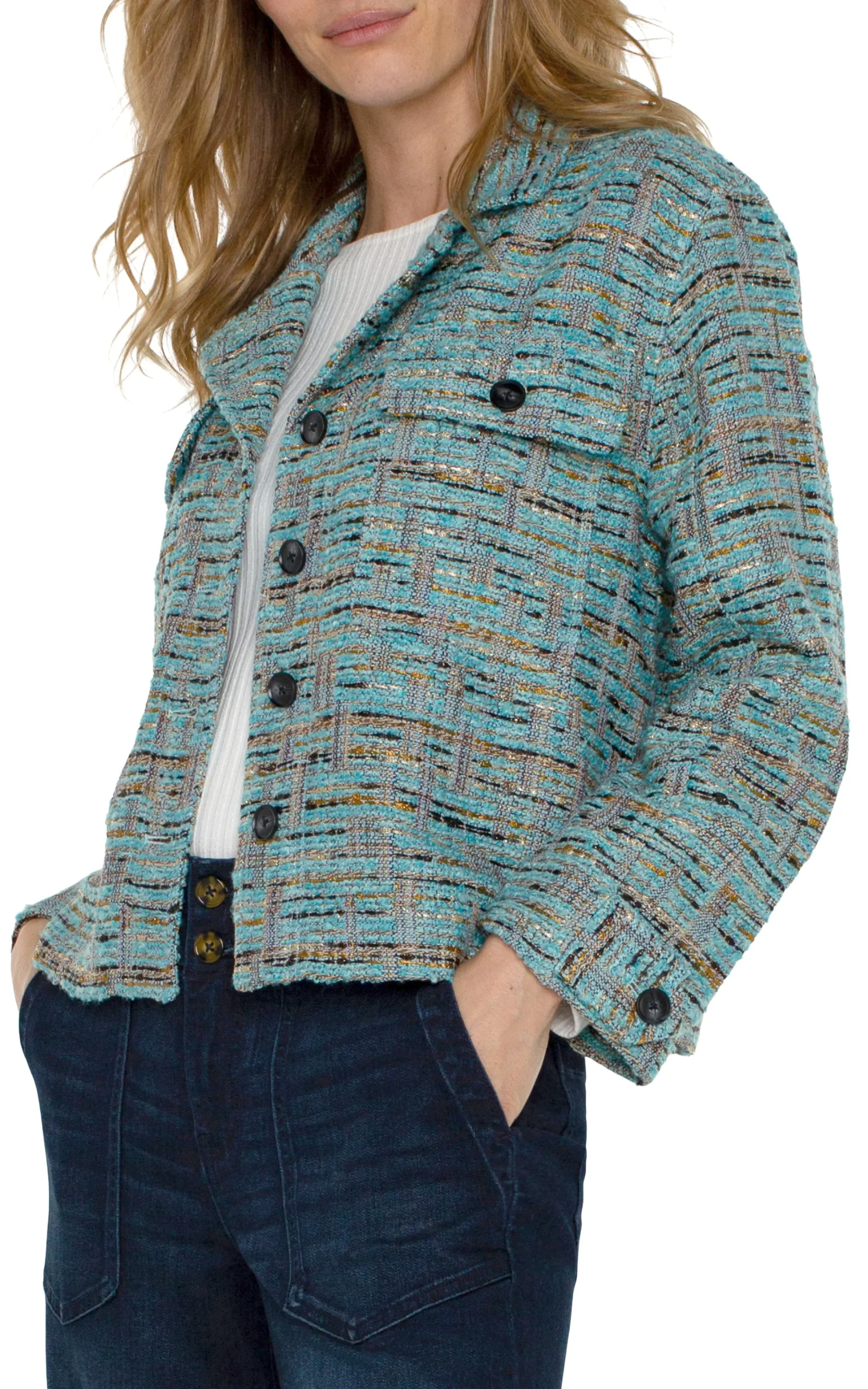 Liverpool Los Angeles Jackets-BUTTON FRONT BOXY SHACKET Oceanboucle
