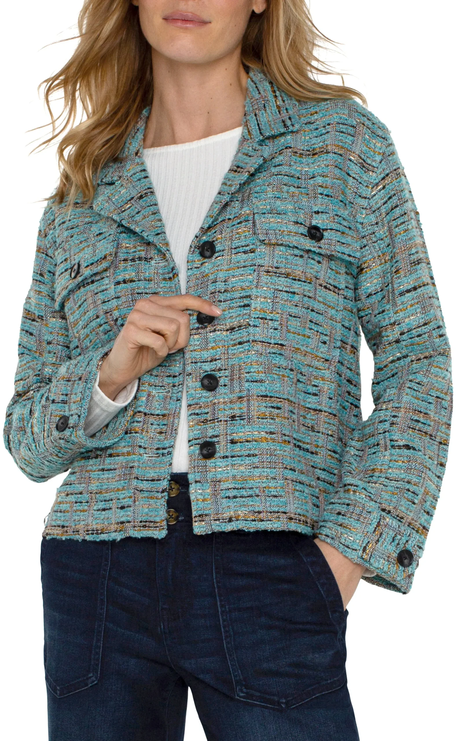 Liverpool Los Angeles Jackets-BUTTON FRONT BOXY SHACKET Oceanboucle