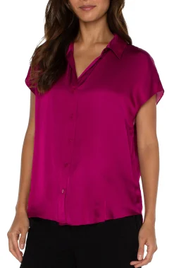 Liverpool Los Angeles Tops|Tops-BUTTON FRONT DOLMAN SLEEVE BLOUSE Fuchsiakiss