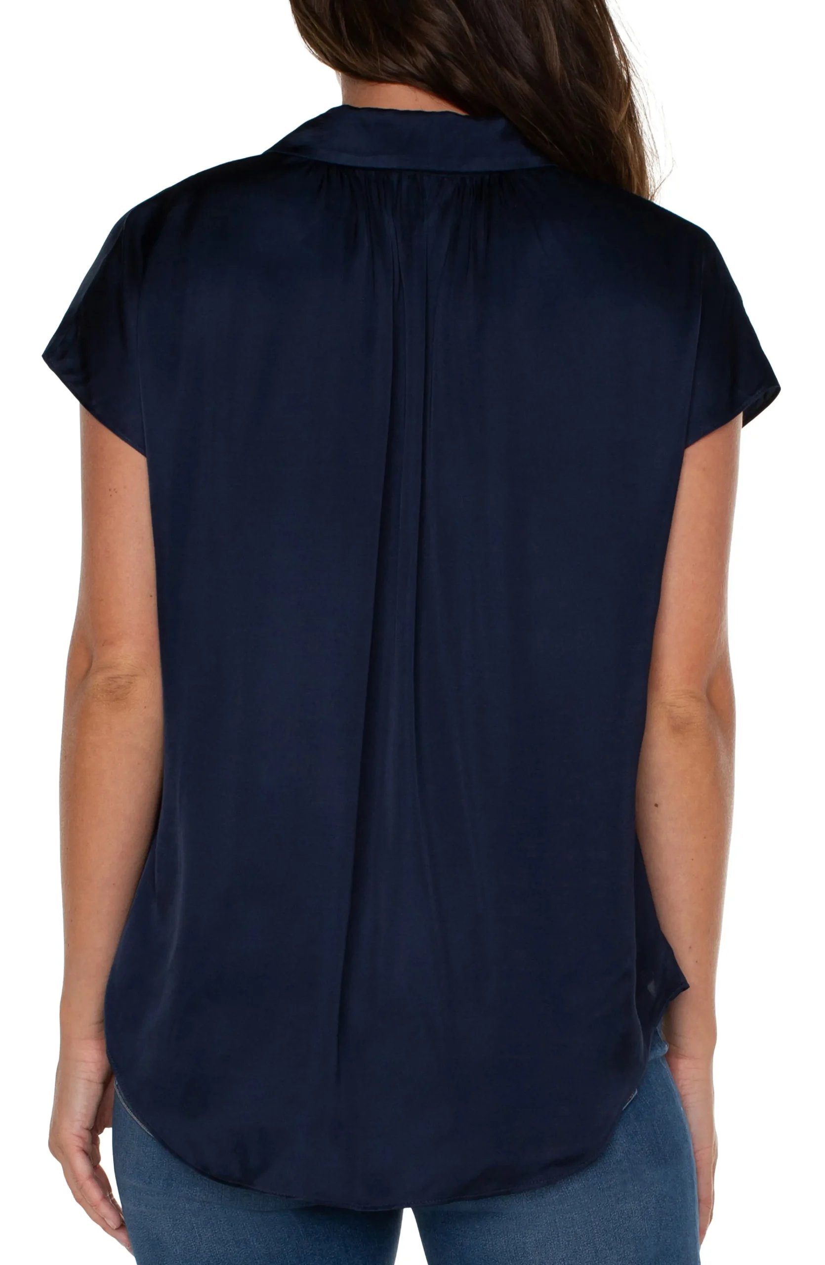 Liverpool Los Angeles Tops|Tops-BUTTON FRONT DOLMAN SLEEVE BLOUSE Darknavy