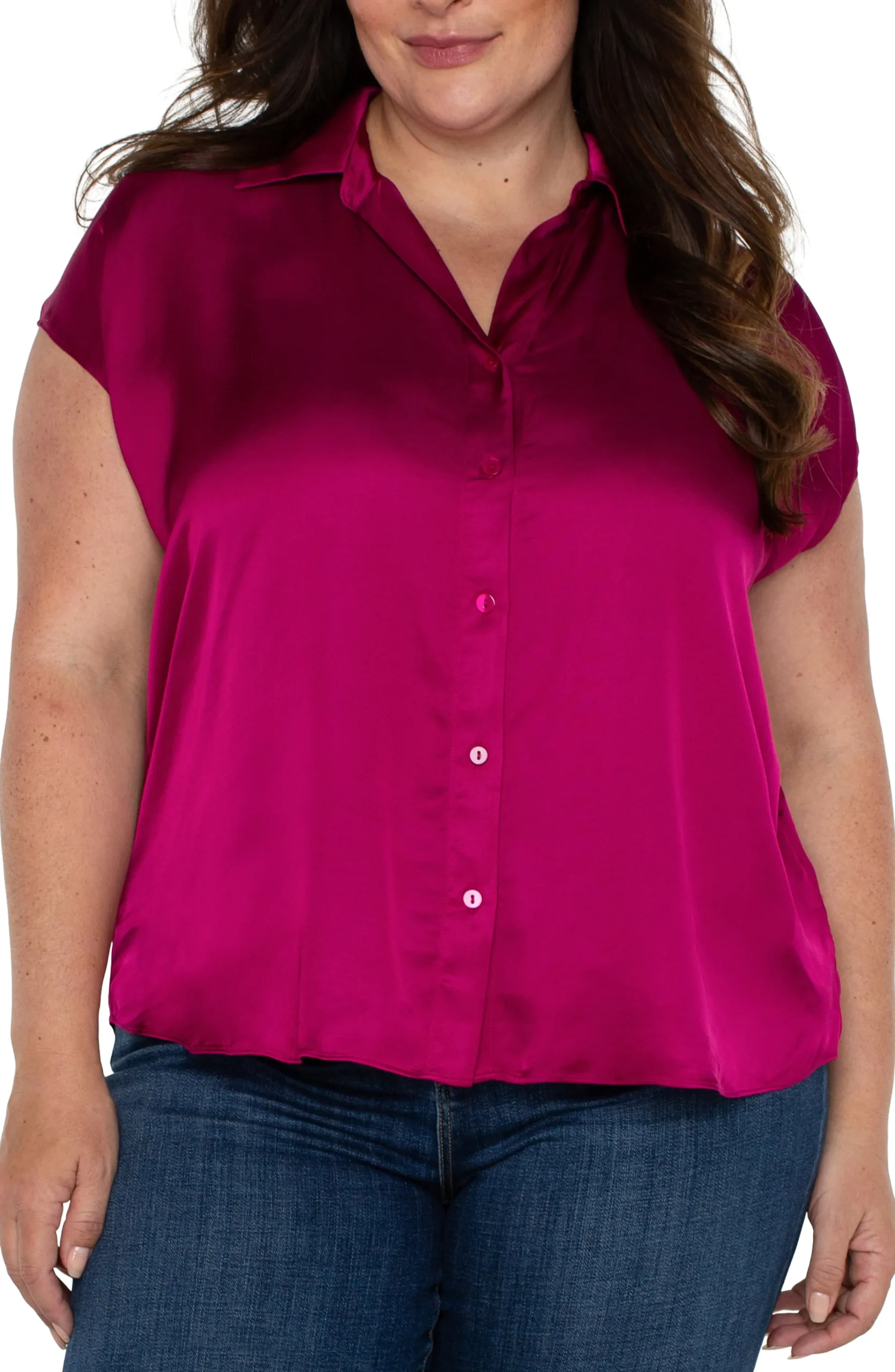 Liverpool Los Angeles Tops-BUTTON FRONT DOLMAN SLEEVE BLOUSE Fuchsiakiss
