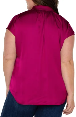 Liverpool Los Angeles Tops-BUTTON FRONT DOLMAN SLEEVE BLOUSE Fuchsiakiss