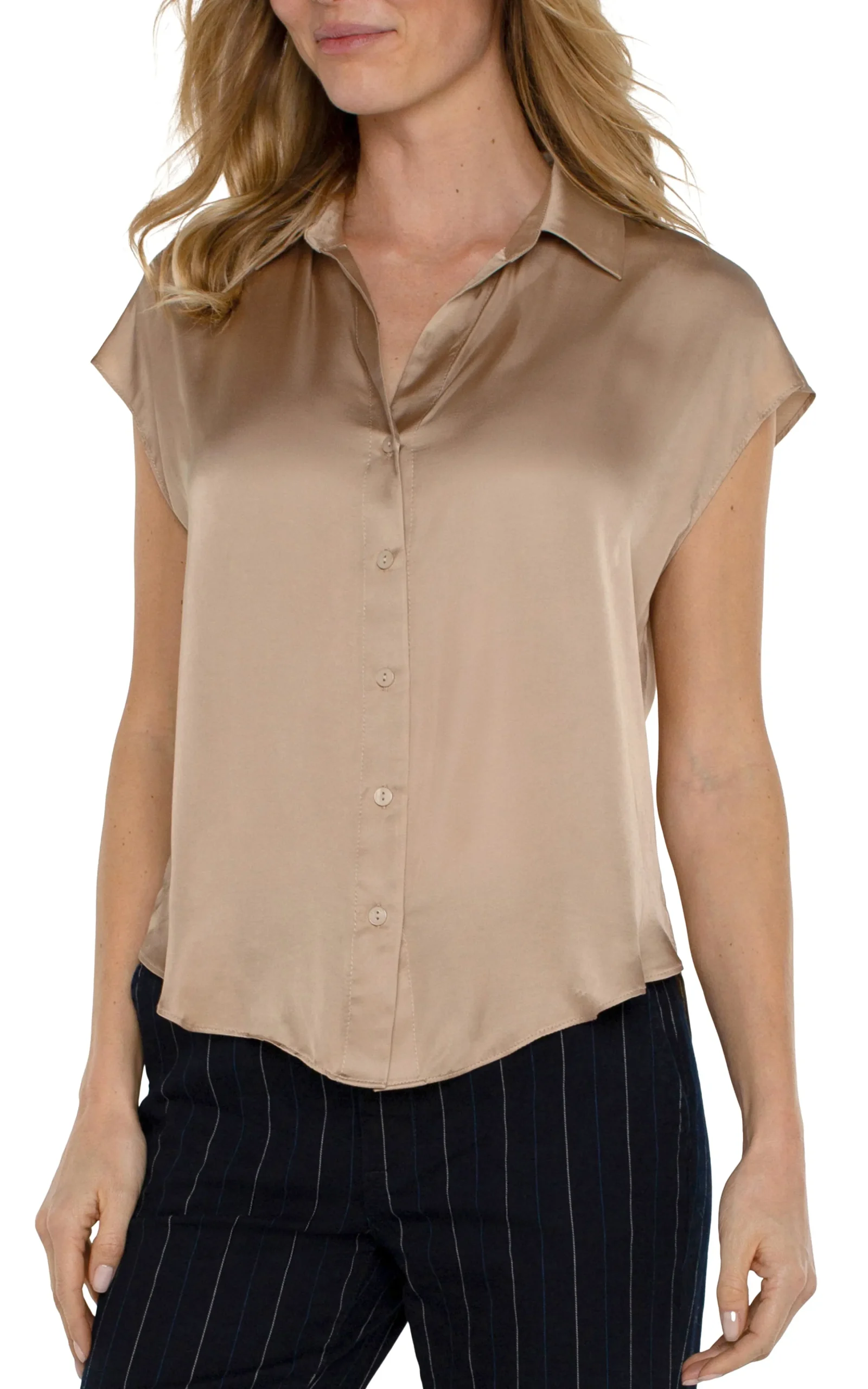 Liverpool Los Angeles Tops|Tops-BUTTON FRONT DOLMAN SLEEVE BLOUSE Champagne