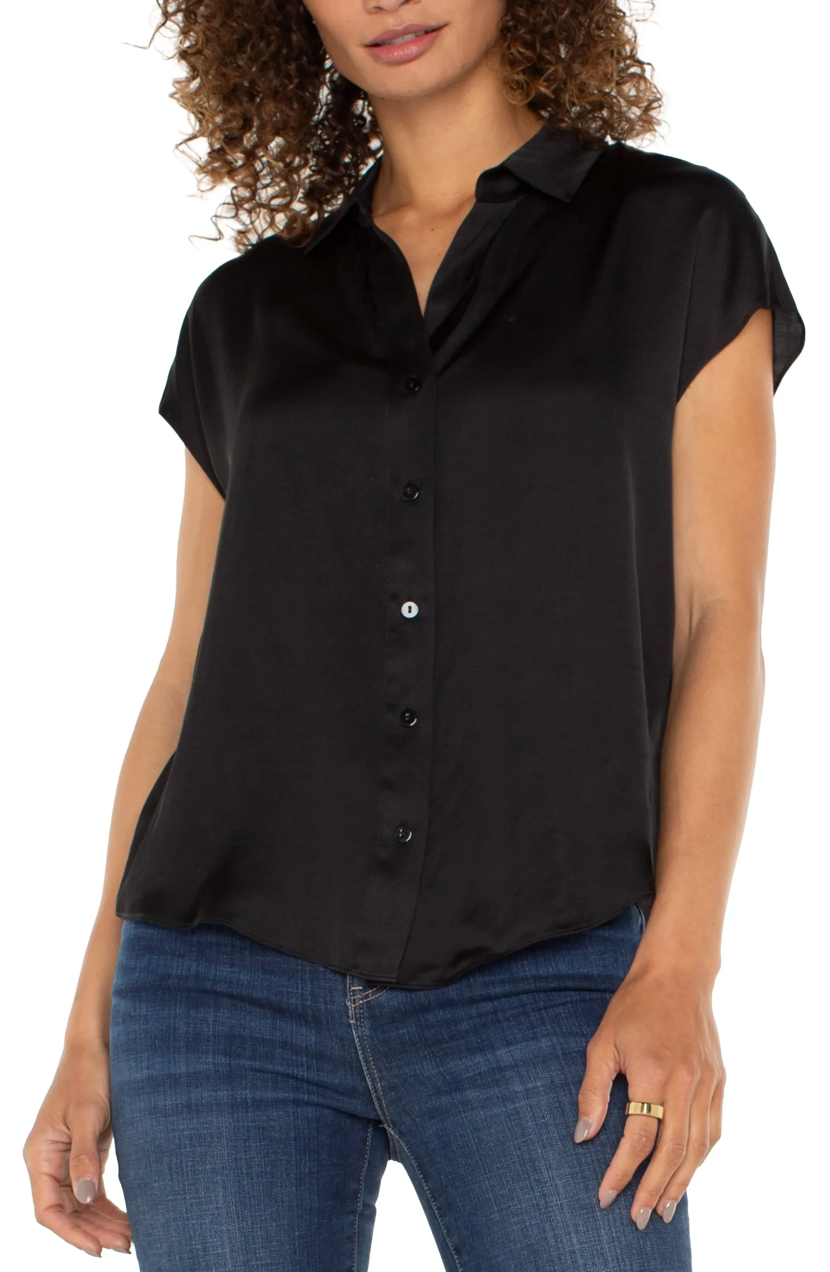 Liverpool Los Angeles Tops|Tops-BUTTON FRONT DOLMAN SLEEVE BLOUSE Black