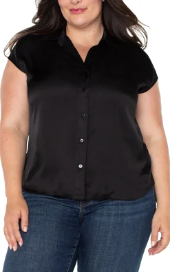 Liverpool Los Angeles Tops-BUTTON FRONT DOLMAN SLEEVE BLOUSE Black