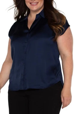 Liverpool Los Angeles Tops-BUTTON FRONT DOLMAN SLEEVE BLOUSE Darknavy