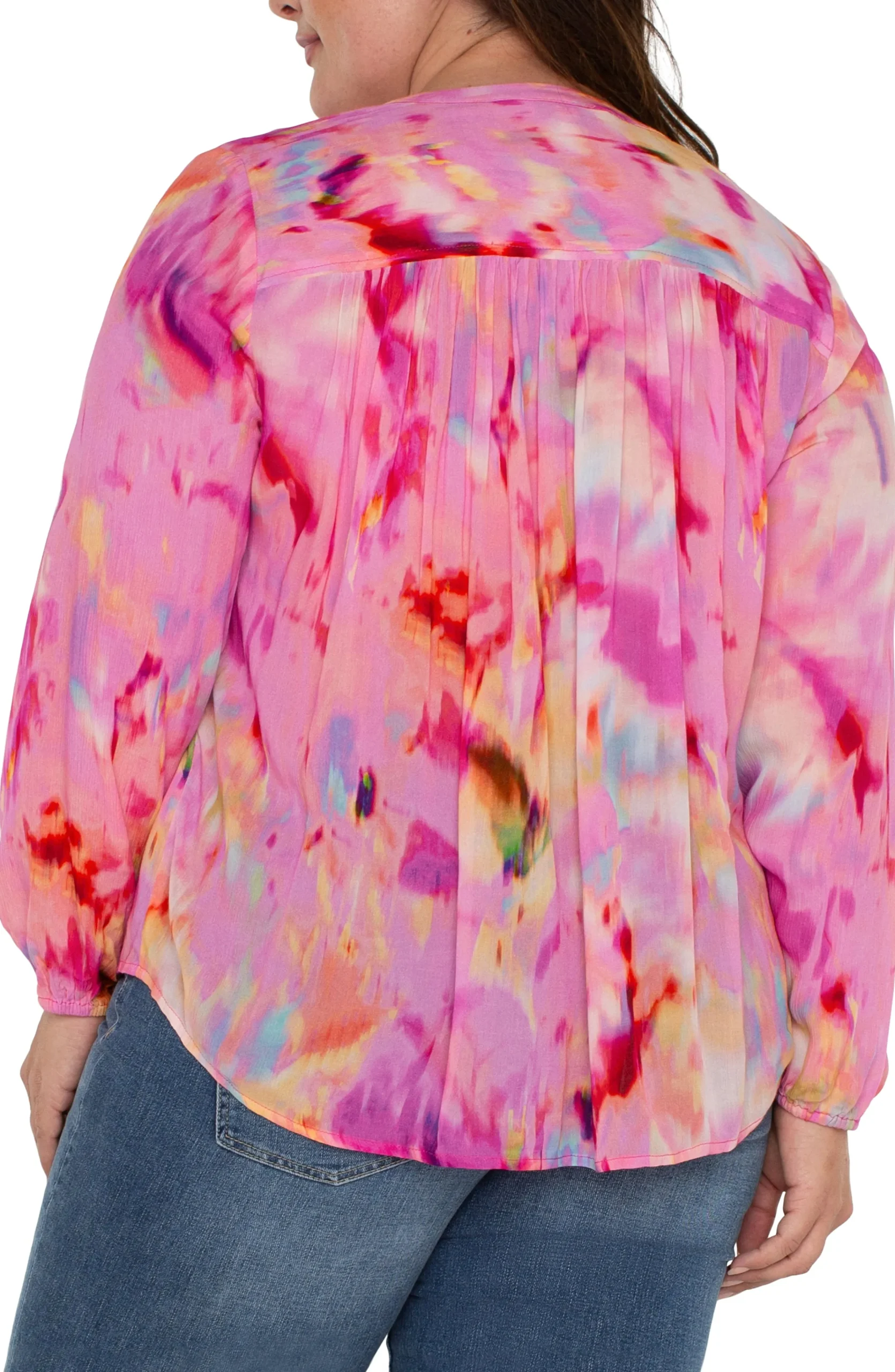 Liverpool Los Angeles Tops-BUTTON FRONT SHIRRED BLOUSE Fuchsiawatercolor