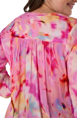Liverpool Los Angeles Tops-BUTTON FRONT SHIRRED BLOUSE Fuchsiawatercolor