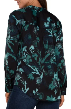 Liverpool Los Angeles Tops-BUTTON FRONT SHIRT WITH BANDED COLLAR Malachitefoliage