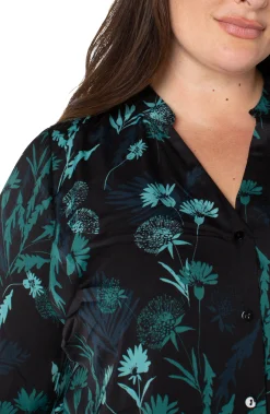 Liverpool Los Angeles Tops-BUTTON FRONT SHIRT WITH BANDED COLLAR Malachitefoliage