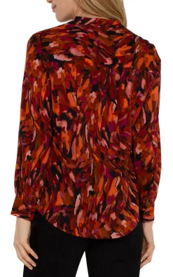 Liverpool Los Angeles Tops-BUTTON FRONT SHIRT WITH BANDED COLLAR Paintedcedar