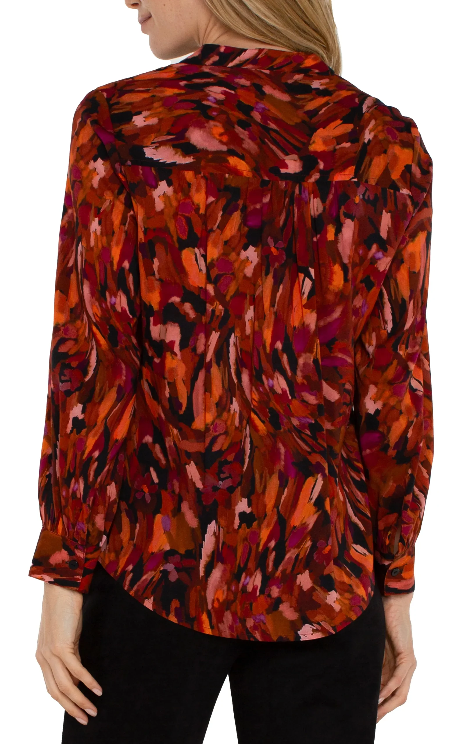 Liverpool Los Angeles Tops-BUTTON FRONT SHIRT WITH BANDED COLLAR Paintedcedar