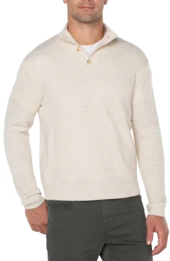 Liverpool Los Angeles Sweaters-BUTTON MOCK NECK SWEATER Cream