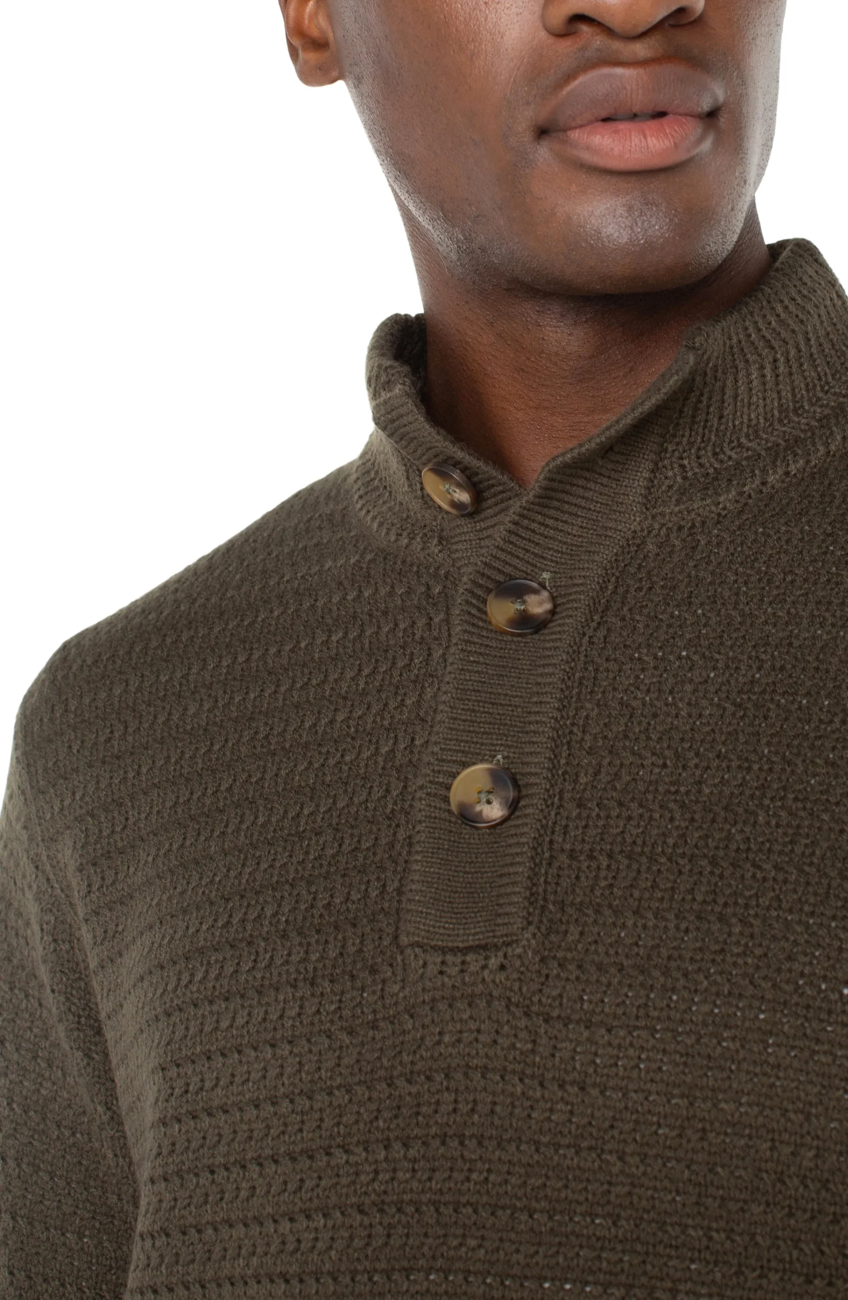 Liverpool Los Angeles Sweaters-BUTTON MOCK NECK SWEATER Olive