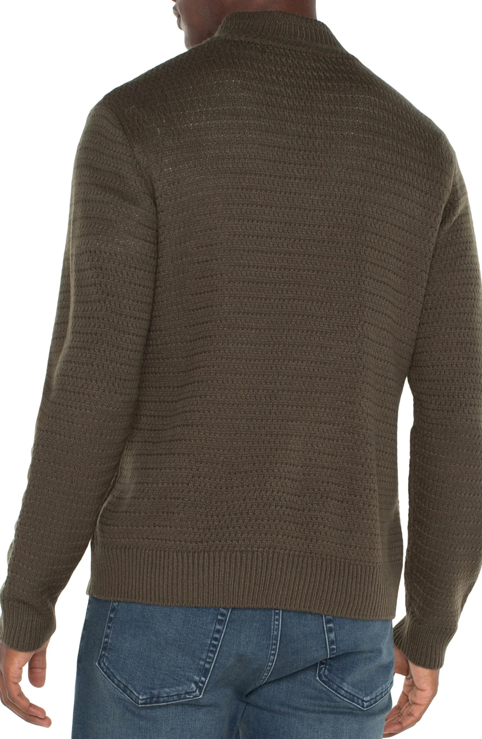 Liverpool Los Angeles Sweaters-BUTTON MOCK NECK SWEATER Olive