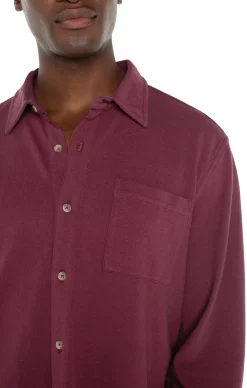 Liverpool Los Angeles Shirts-BUTTON UP LONG SLEEVE SHIRT Wine