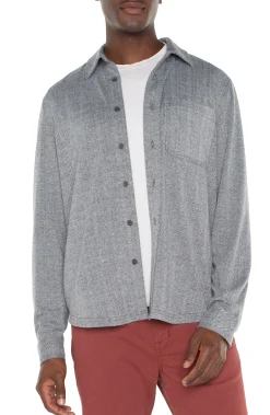 Liverpool Los Angeles Shirts-BUTTON UP LONG SLEEVE SHIRT Greyherringbone