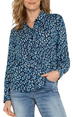 Liverpool Los Angeles Tops-BUTTON UP WOVEN BLOUSE Bluetopazanimal