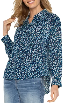 Liverpool Los Angeles Tops-BUTTON UP WOVEN BLOUSE Bluetopazanimal