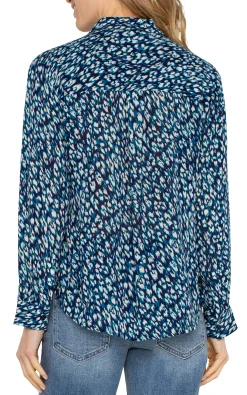 Liverpool Los Angeles Tops-BUTTON UP WOVEN BLOUSE Bluetopazanimal